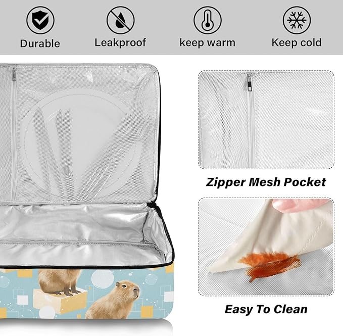 Casserole Carrier Adorable Cute CapybaraInsulated Casserole Carrier for Hot or Cold Food Thermal Lunch Tote for Potluck Parties Picnic Beach Fits 9 x 13 Inches Baking Dish