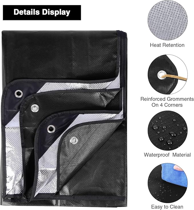 RedSwing 2 Pack Heavy Duty Waterproof Emergency Thermal Tarp Insulated Survival Blanket for Outdoor Camping Hiking and Emergency Shelter Black