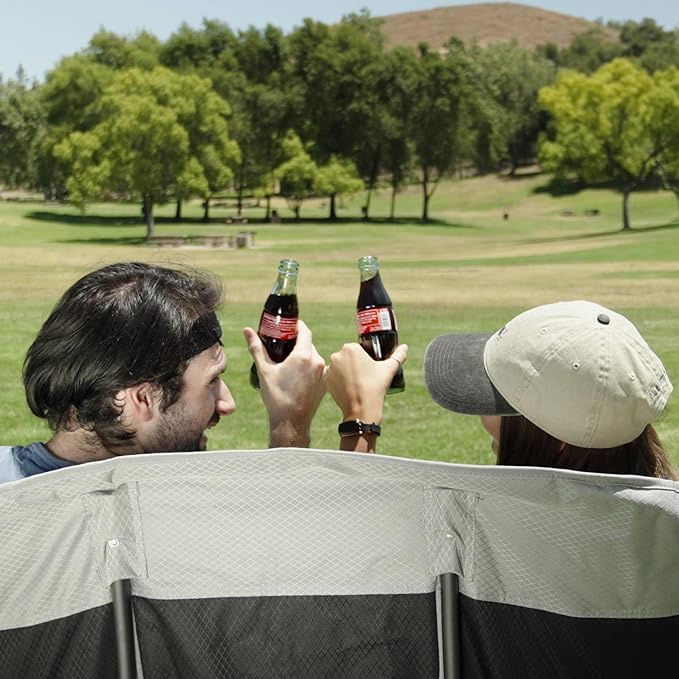 SUNNYFEEL Folding Double Camping Chair Oversized Loveseat Chair Heavy Duty Portable/Foldable Lawn Chair with Storage for Outside/Outdoor/Travel/Picnic Fold Up Camp Chairs for Adults 2 People