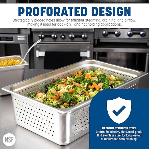 Carlisle FoodService Products Durapan Perforated Steam Table Pan for Catering Hotel and Restaurants Stainless Steel Full-Size 6 Inches Deep Silver (Pack of 6)