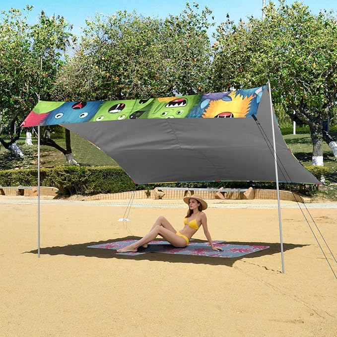 Cute Monster Cartoon PatternCamping Sun Shelters 9.2 x 10.5 FT Beach Canopy Tent Sun Shade with Carrying Bag for Camping Trips Fishing Backyard Fun or Picnics 21340129