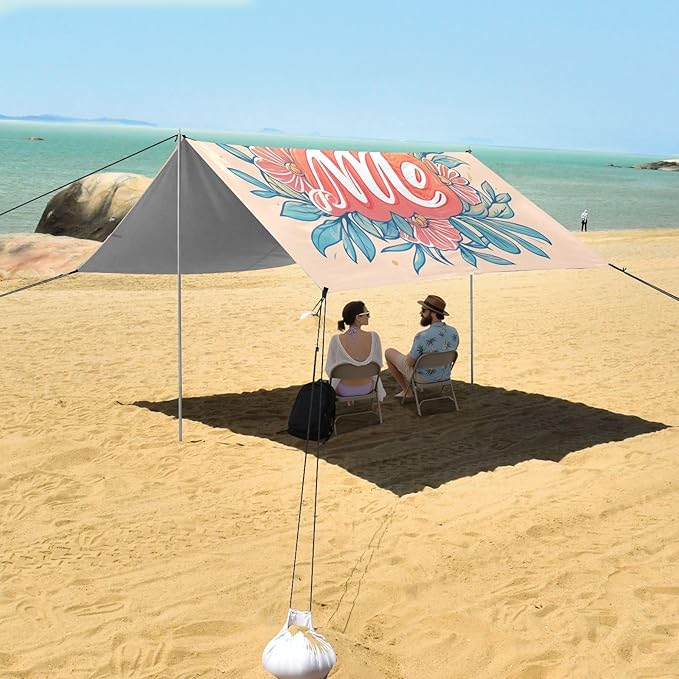 ALAZA Marry Me Wreath Beach Tent Sun Shelter UPF50+ Protection Beach Shade Canopy w/ 4 Sandbags for Outdoor Camping Fishing Backyard Fun Picnic 10x9 ft
