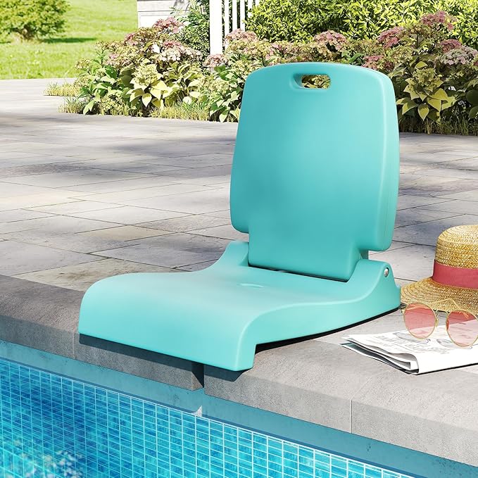 GYMAX 2 Pack Foldable Poolside Chairs for Edge of Pool Portable Pool Chair with Handle Drainage Hole Lightweight Folding Flip Seat for Beaches Camping Fishing Tailgating Lawn (Mint Green2)