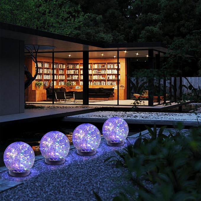 Solar Globe Lights Outdoor Waterproof-Solar Balls-Solar Garden Lights-Orbs for Outside 8 Pack Cracked Glass Ball for Lawn Patio Yard Backyard Decorations