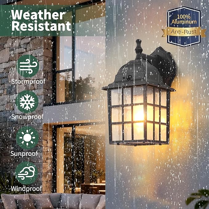 Motion Sensor Dawn to Dusk Sensor Outdoor Wall Light Fixtures Waterproof Anti-Rust Exterior Lighting Fixtures Black Outdoor Wall Lantern for Porch House