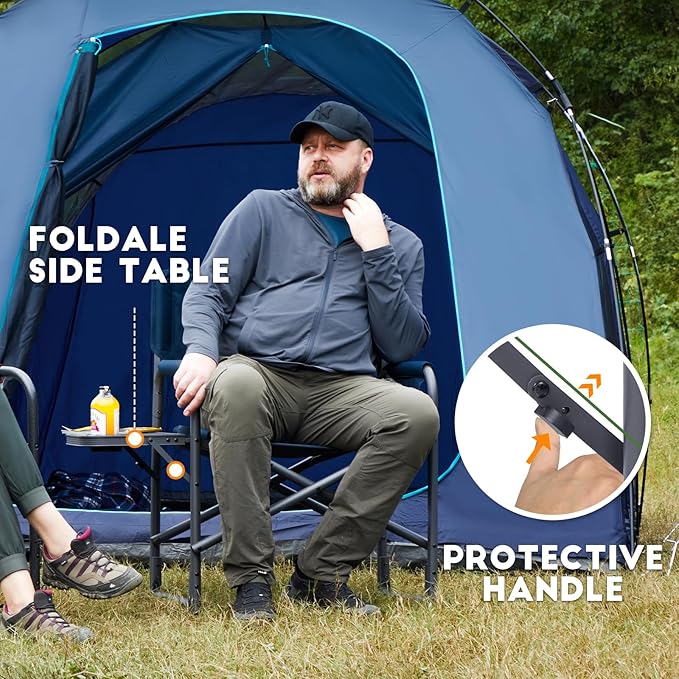 TIMBER RIDGE Aluminum Oversized Camping Chair Lightweight Portable Directors Chair with Side Table Detachable Side Pocket for Outdoor Camping Lawn Picnic Support 400lbs Blue 2 Pack
