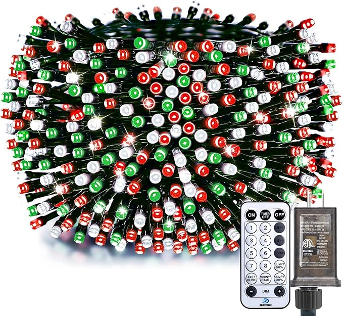 Christmas Tree Firecrackers String Lights - 1000 LED 50 Ft Outdoor Cluster Lights 12 Modes Timer Remote Waterproof Plug-in Twinkle for Xmas Tree Red Green &amp Cool White