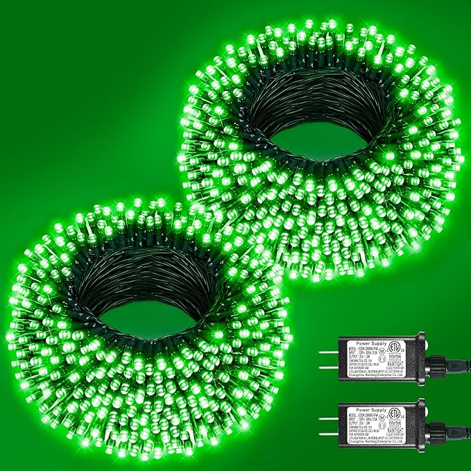 2 Pack Christmas Lights Outdoor Total 200FT 600LED String Lights for Outside with 8 Modes Waterproof Green Wire Twinkle Tree Lights Green Wire for Indoor Yard Garden Party Decorations Green