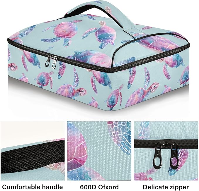 Casserole Carrier Pattern Pastel Sea TurtlesInsulated Casserole Carrier for Hot or Cold Food Thermal Lunch Tote for Potluck Parties Picnic Beach Fits 9 x 13 Inches Baking Dish