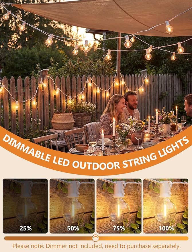 Goothy 50Ft Outdoor LED String Lights with 52 Shatterproof G40 LED Clear Globe Bulbs Edison Vintage Bulbs E12 Base Hanging Sockets Decorative Lighting for Café Patio Porch Party Yard Christmas-White