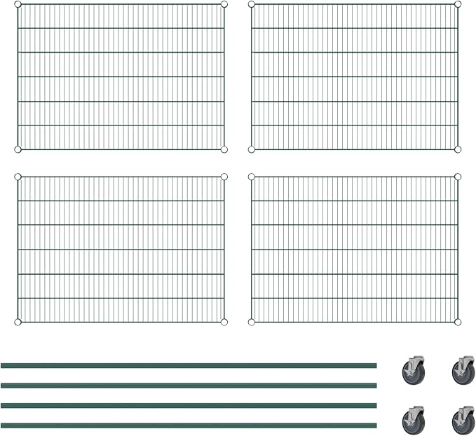 Commercial NSF Listed Green Epoxy Mobile Wire Shelving Kit 30 x 42 x 80 with 4 Shelves Perfect for Warehouse Walk-in Refrigerator Freezer Grocery Store Restaurant Dishroom