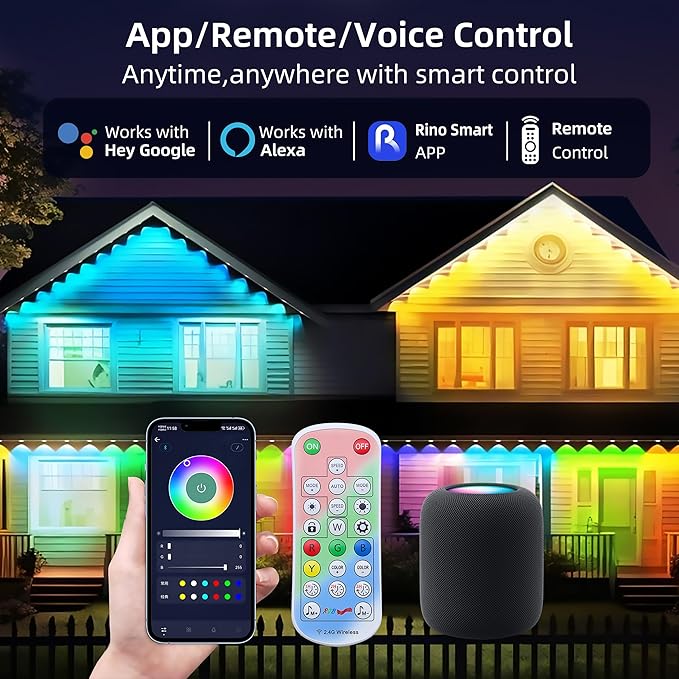 Permanent Outdoor Lights for House 40FT with 24 LED Smart RGB Christmas Outdoor Lights with App Remote Control Waterproof IP67 Eave Lights DIY Scenes Mode for Holiday Garden Decor