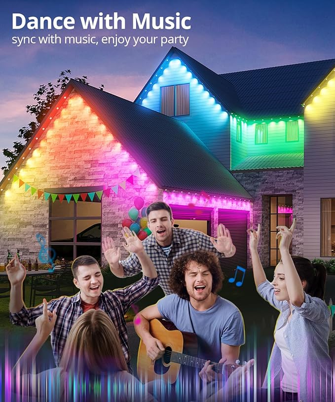 Smart Permanent Outdoor Lights 100ft with 72 LED RGB String Lights IP67 Waterproof Eaves Light with 44 Scene Modes for Halloween Christmas Birthday Holiday Party APP/Voice/Remote Control