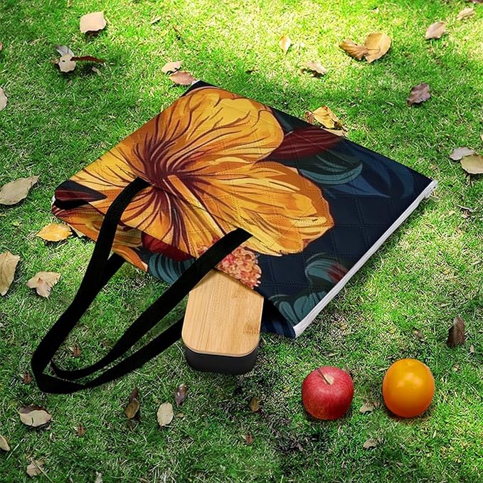 Zipper Realistic Hawaiian Flowers Style Picnic Mat Suitable for Travel Camping Park Or Home Use