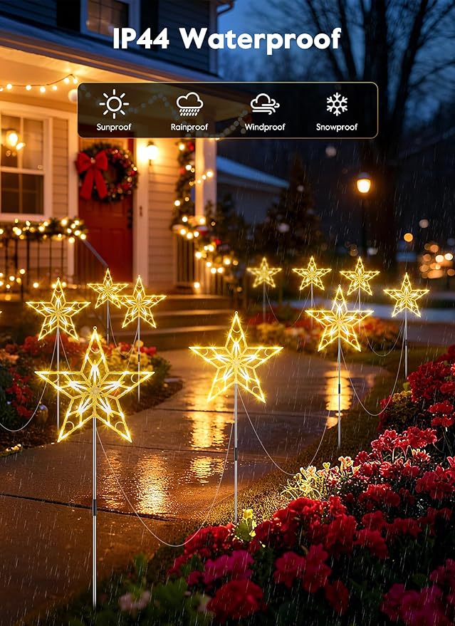 Brightown Pathway Lights Outdoor Christmas Decorations 2 Set Total 20-Pack Large Waterproof Stake Decorative Light for Outside Sidewalk Yard Lawn Path Walkway Driveway Marker Stake Warm White
