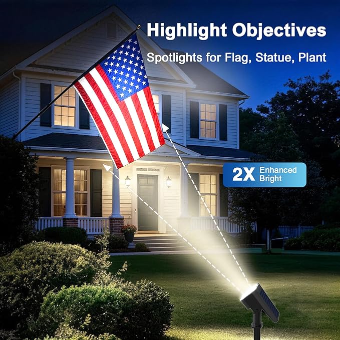 Solar Lights Outdoor Waterproof IP65 Super Bright LED with Lens 6500K 2 Lighting Modes Solar Powered Yard Garden Solar Spot Lights for Outside Landscape Auto On/Off -4 Pack