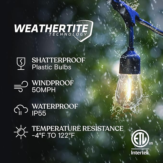Brightech Ambience Pro 27 Ft Solar Powered String Lights - Commercial Grade Waterproof Patio Lights with Edison Bulbs - Shatterproof LED Solar Outdoor String Lights - 1W LED Soft White 12 Bulbs