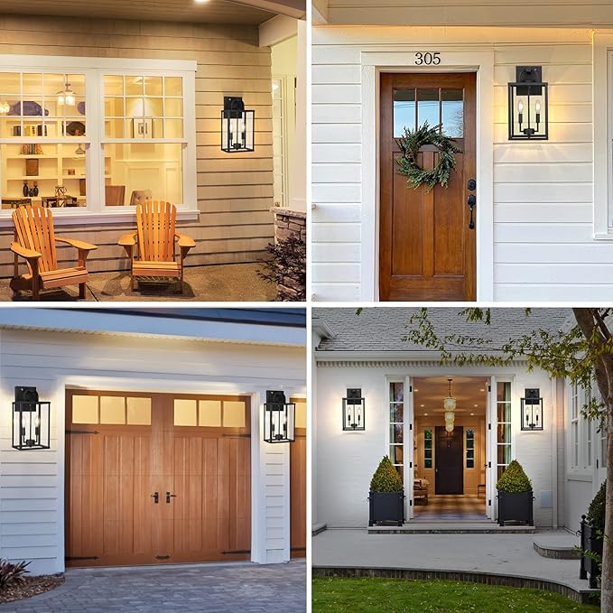 PARTPHONER Large Outdoor Light Fixutre 2-Light Dusk to Dawn Outdoor Lighting Farmhouse Front Porch Light Exterior Wall Lantern Sconce with Clear Glass for Entryway Doorway House Garage