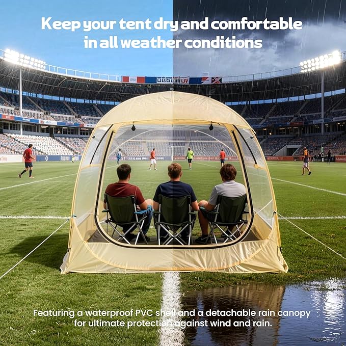 Pop Up Sports Tent Instant Clear Bubble Tent with Removable Top Cover Outdoor All Weather Shelter for Watching Sports Cheering Fishing and Camping