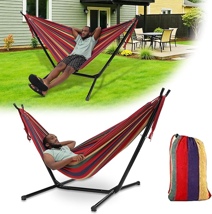 Hammock with Stand for Outside600lb Weight Capacity Adjustable Height 3-in-1 Portable Hammock for Outdoor&ampIndoor Camping Backyard Bedroom(Hammock Stand &amp Carry Bag)