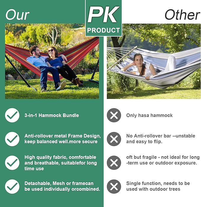 Hammock with Stand for Outside600lb Weight Capacity Adjustable Height 3-in-1 Portable Hammock for Outdoor&ampIndoor Camping Backyard Bedroom(Hammock Stand &amp Carry Bag)