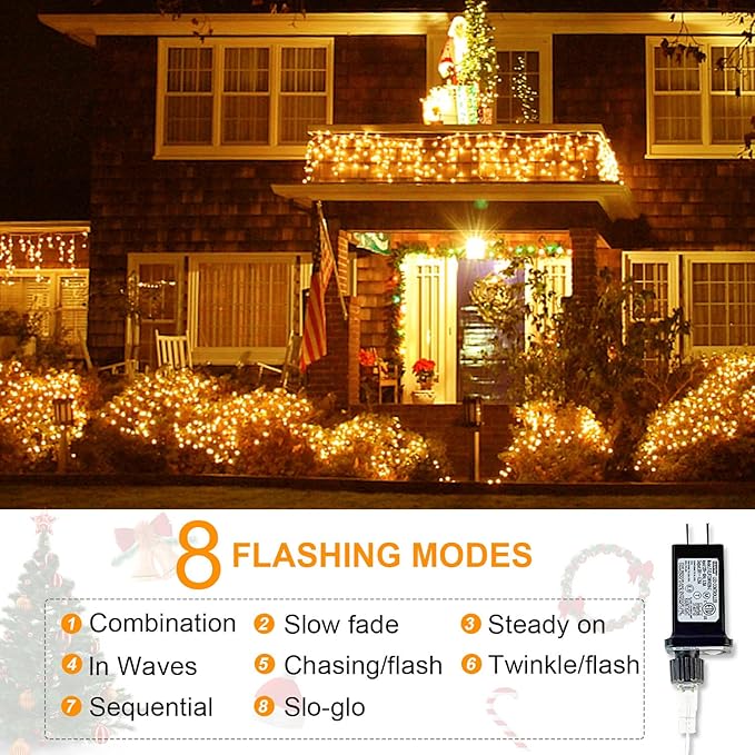 (Upgraded) Outdoor Christmas Lights 360 LED Sturdy Net Lights 12x5Ft Outdoor String Lights [8 Modes &amp Waterproof] Christmas Decoration for New Year Bushes Gardens Lawns Patio Decor - Warmwhi