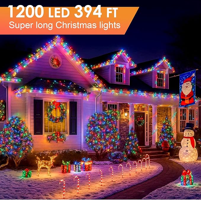 LumiGlow Christmas Lights 1200 LED 394 FT IP67 Waterproof Christmas Tree Lights with 8 Modes Outdoor String Lights with Timers &amp Memory Function Xmas Light for Holiday Decor (Multicolored)