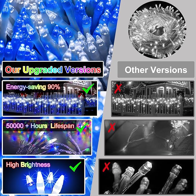 82FT 810 LED Outdoor Christmas Lights - 180 Ice Drops 12 Pro Modes with Timer Memory &amp Brightness Waterproof Hanging Ice String Light for Holiday Wedding Garden Fence House Decor (White &amp Bl