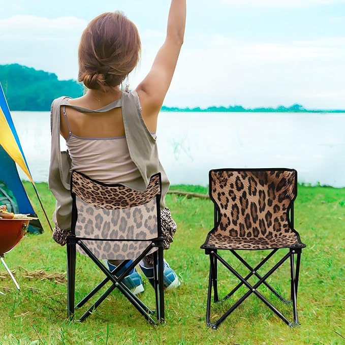 Qilmy Fashionable Leopard Print Portable Camping ChairsOutdoor Collapsible Chair Sports Garden Beach FishingSupports up to 250lbs534