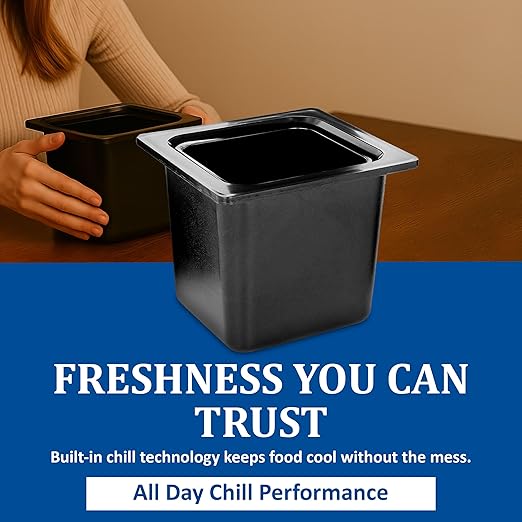 San Jamar Chill-It 1/6 Size Food Pan Insulated Food Pan for Kitchens and Restaurants Plastic 6.5 Inches Deep Black