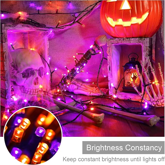 weillsnow 164FT 500 LED Halloween Lights 8 Modes Waterproof Plug in String Lights for Halloween Indoor Outdoor Yard Party Wedding Garden Home Decorations (Purple &amp Orange)