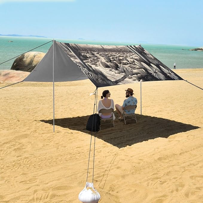 Cactus Desert Pattern Beach Tent Sun Shelter 9.2' x 10.5' Beach Canopy with 4 Sandbags 4 Stability Poles Sand Shovels - Tent Canopy for Beach Camping Fishing Picnics