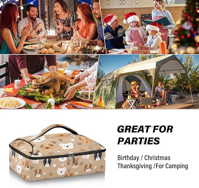 Casserole Carrier Loveliness Dogs PatternInsulated Casserole Carrier for Hot or Cold Food Thermal Lunch Tote for Potluck Parties Picnic Beach Fits 9 x 13 Inches Baking Dish