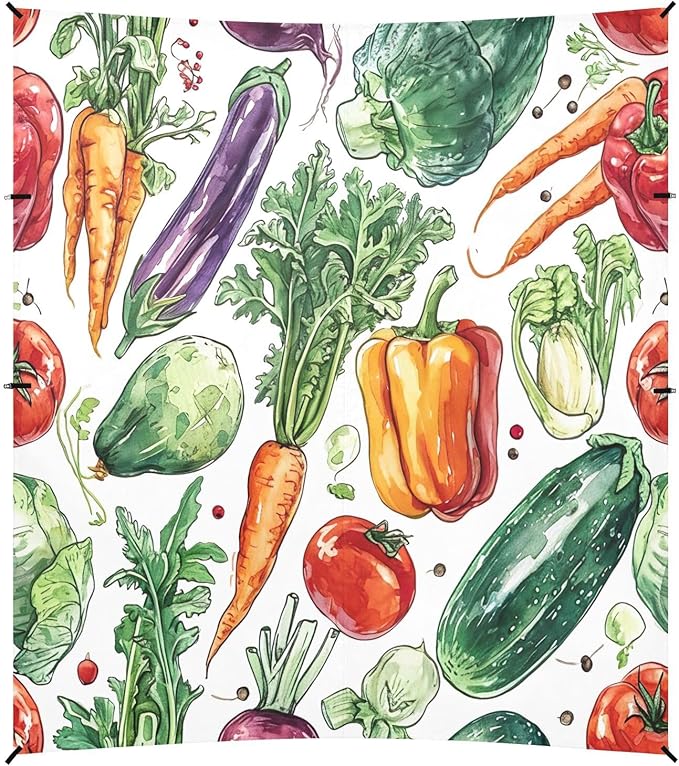 Watercolor Vegetables Beach Tent Sun Shelter 9.2' x 10.5' Beach Canopy with 4 Sandbags 4 Stability Poles Sand Shovels - Tent Canopy for Beach Camping Fishing Picnics