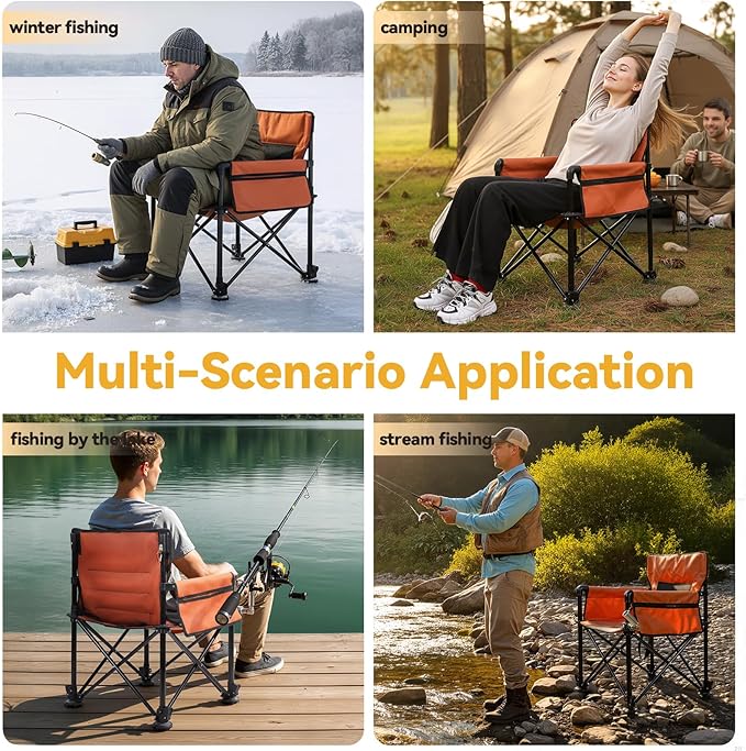Camping Chair for Adults with Rod Holder Bait Tray Fish Guard 220lbs Capacity Portable Folding Complete Set Outdoor Heavy Duty Fishing Accessories Gear