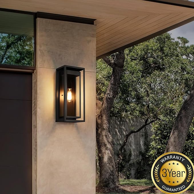 19 Outdoor Wall Lights 2 Pack Large Size Matte Black Outdoor Sconce Lights with Clear Glass Shade Waterproof Porch Lighting Exterior Light Fixture for Front Door Garage
