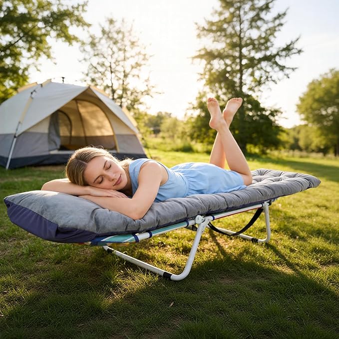 Slsy Folding Camping Cot for Adults with Pad Padded Portable Sleeping Cots Camp Bed with Carry Bag for Outdoor Travel Beach Hiking