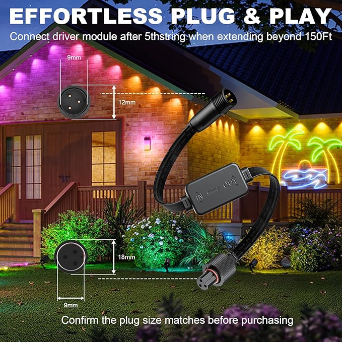 Driver Module Signal Booster Compatible with Govee Permanent Outdoor Light Pro Models H706A H706B and H706C Supporting Transmission Distances up to 200 feet. （Male to Female）