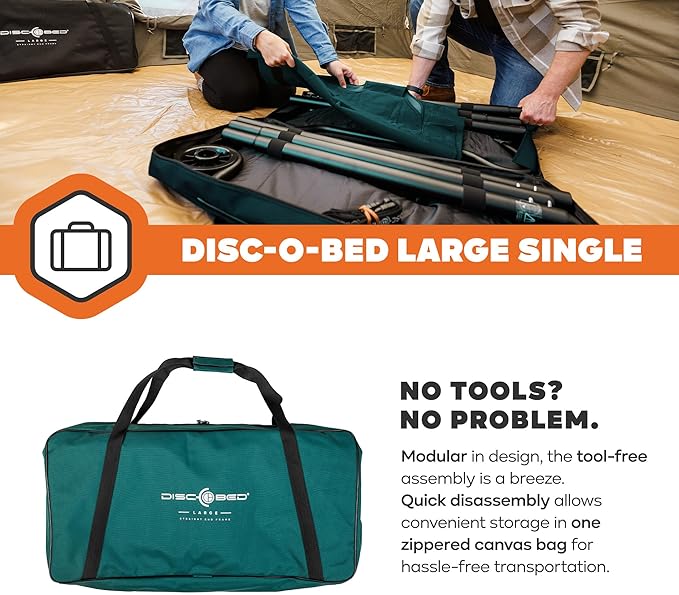Disc-O-Bed Large Outdoor Modular 1 Person Single Camping Cot Portable Bed for Adults Sleep Solution for Tents Green
