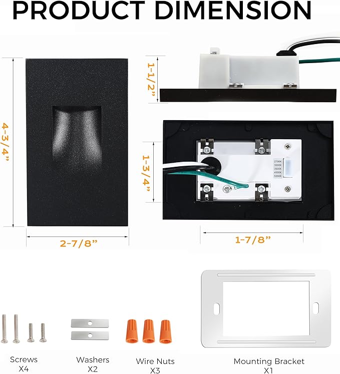 CLOUDY BAY 120V Dimmable 5 Color LED Indoor Outdoor Step Light2700K/3000K/3500K/4000K/5000K 3W 35lmStair LightsBlack6 Pack