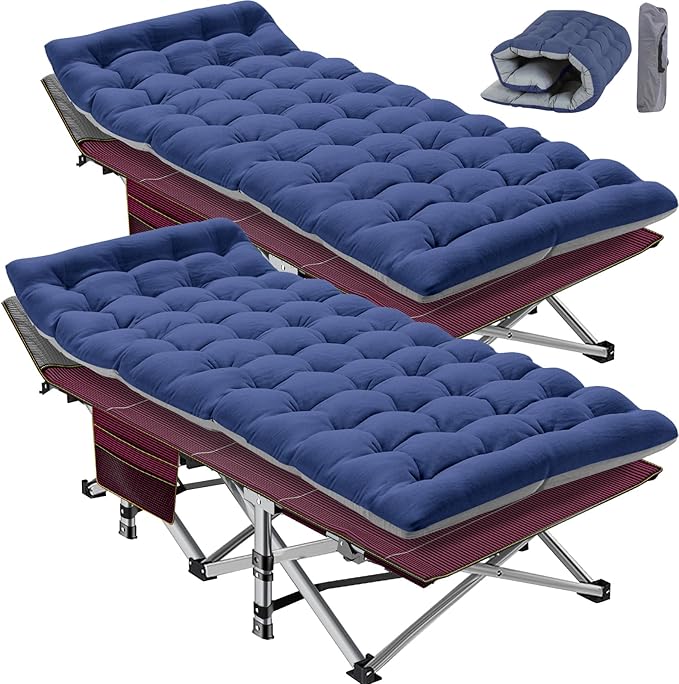 Portable Folding Camping Cot for Adults - Comfortable Sleep Bed with Mattress &amp Carry Bag for Outdoor Travel Hiking Beach Backpacking Easy Setup