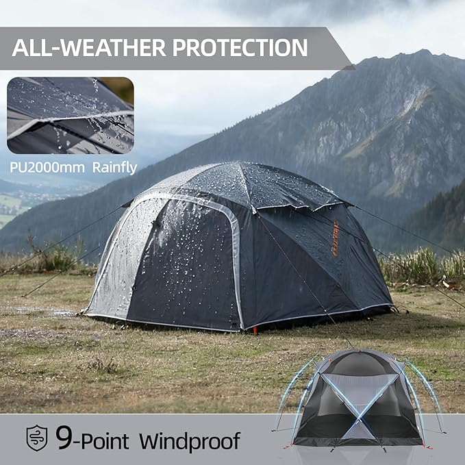 EchoSmile Tents for Camping Waterproof Windproof Tent with Multi-Pole 3-5 Person Spacious Dome Tent with Expandable Space for Shoes Packs &amp Wet Items Easy Setup Tent for Camping &amp Hiking