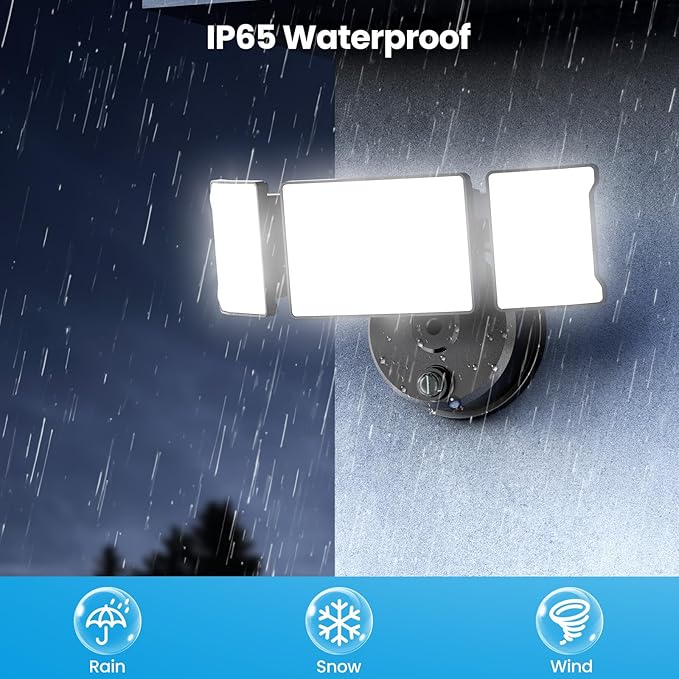Olafus 80W Flood Lights Dusk to Dawn Outdoor Lighting IP65 Waterproof LED Security Light with Photocell 8000LM Dusk Dawn Outside Light 6500K Black Exterior Floodlight for Yard Garden Porch