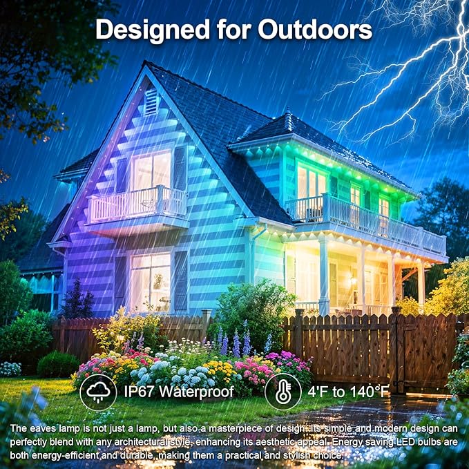 400Ft Permanent Outdoor Lights for House Waterproof IP67 LED Eave Lights with App/Remote Control Outdoor Permanent led Lighting for House Roof DecorChristmasPartyAll Holiday and Daily