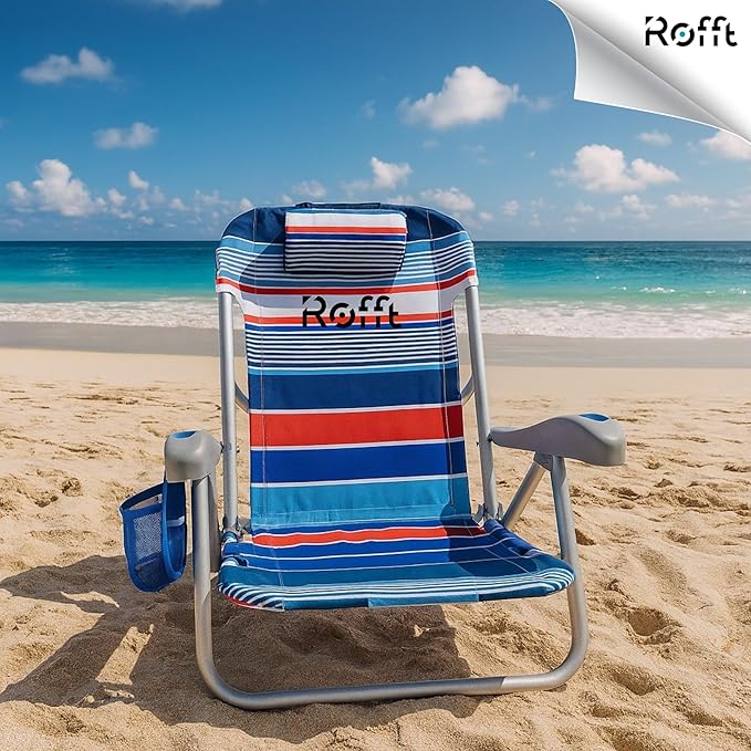 Heavy Duty Beach Chair 6 Positions Reclining for Adults Folding Lightweight with Backpack Straps Cooler Cup Holders Big Storage Pillow and Towel bar Lay Flat Position