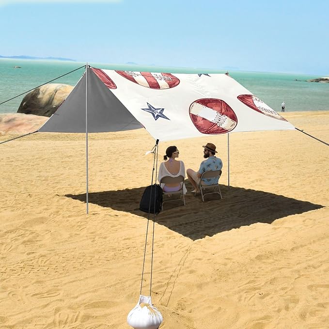 Rugby Tile Stars Pattern Camping Sun Shelter Beach Tent Portable Beach Sun Shade Outdoor Canopy for Camping Trips Fishing Picnic