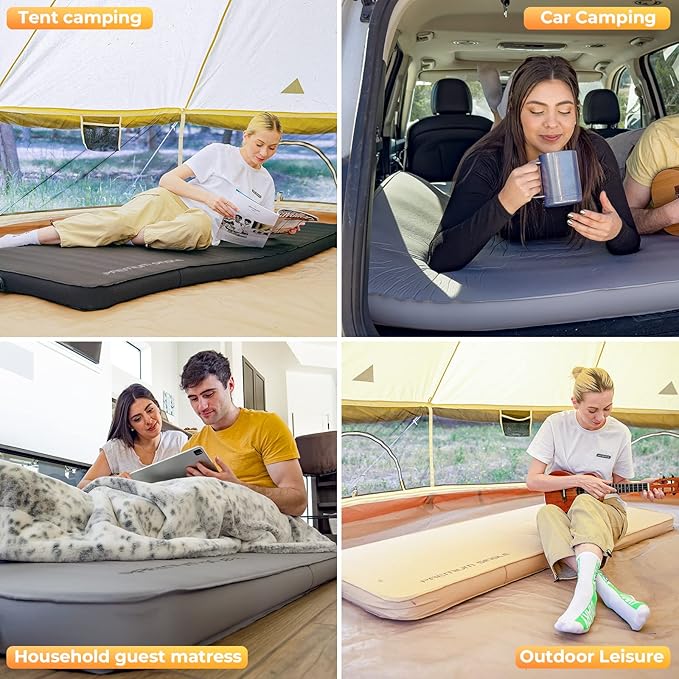 KingCamp PREMIUM SINGLE Self Inflating Sleeping Pad 7.5 R-Value Air &amp Foam Camping Mattress 3 Thick Insulated Sleeping Pad with Pump Sack for Car Camp Tent PVC Free Single Light Grey