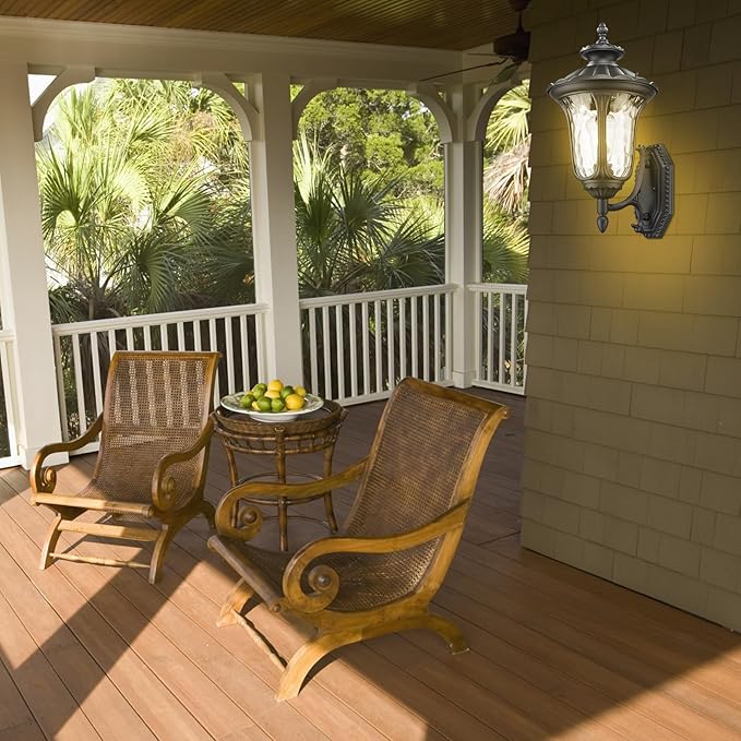 Outdoor Light Fixtures Wall Mount Waterproof Exterior Wall Lanterns with Waer Ripple Glass Outside Sconces Front Porch Lights for House Garage Doorway Patio