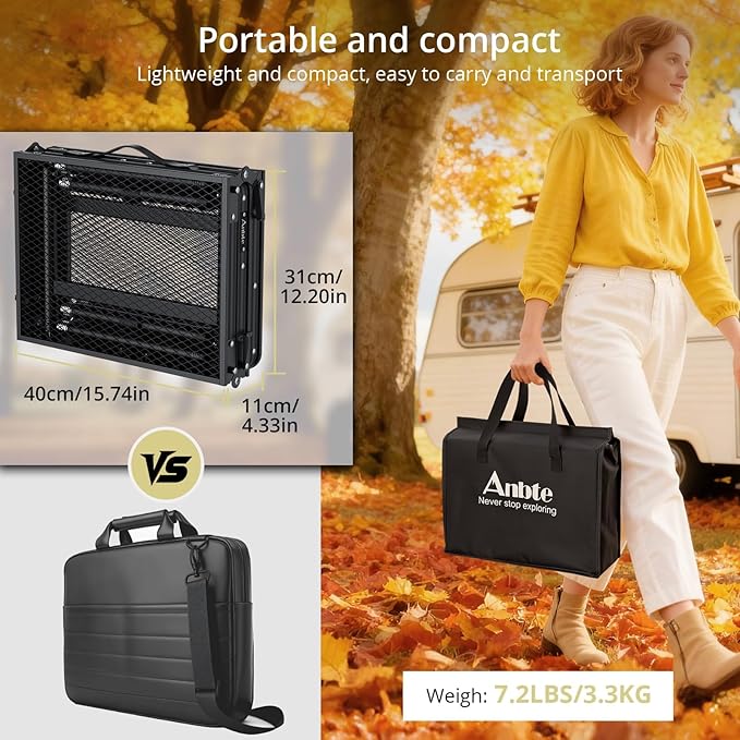Anbte 3ft Tri-fold Grill Table 2 Adjustable Heights Max 29.5 Sturdy Metal Grill Table with Storage Bag Heat-Resistant Tabletop Portable Handle for Cooking BBQ Outdoor Travel 35 x 16 Black