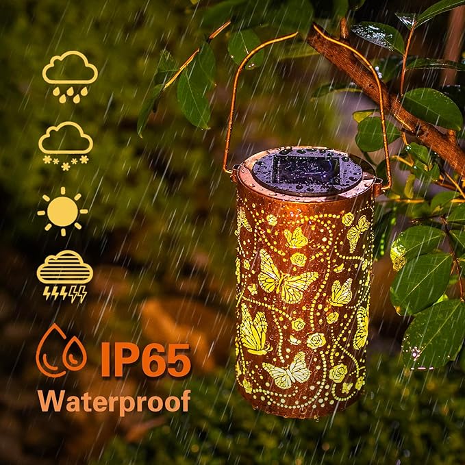 Butterfly Solar Lanterns Outdoor Waterproof Hanging Solar Lights Butterfly Gifts for Women Men Metal Decorative LED Lanterns for Garden DecorYardPatioLawnTabletopPathway